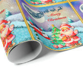 Papier Cadeau Joyeux Noël Père Noël, Sleigh, Reindeer, Snowflake (Coin rond)