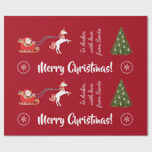 Papier Cadeau Joyeux Noël Père Noël Sleigh Unicorn Personnaliser