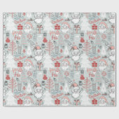 Papier Cadeau Joyeux Noël Père Noël Tree Main Drawn Motif Sage (Plat)