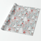 Papier Cadeau Joyeux Noël Père Noël Tree Main Drawn Motif Sage (Déroulé)