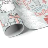 Papier Cadeau Joyeux Noël Père Noël Tree Main Drawn Motif Sage (Coin rond)