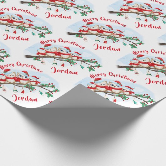 Papier Cadeau Joyeux Noël personnalisé Chouette Chouette Santa H (Coin)