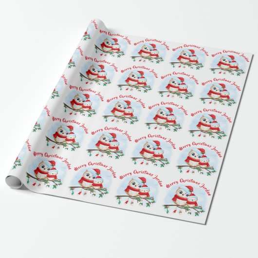 Papier Cadeau Joyeux Noël personnalisé Chouette Chouette Santa H (Déroulé)