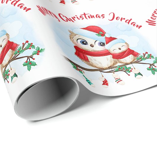 Papier Cadeau Joyeux Noël personnalisé Chouette Chouette Santa H (Coin rond)