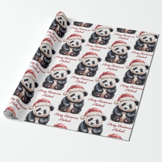 Papier Cadeau Joyeux Noël personnalisé mignon Ours Panda (Déroulé)