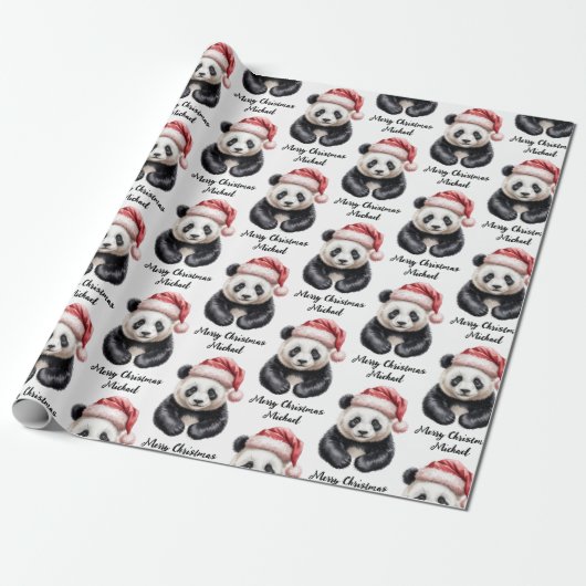 Papier Cadeau Joyeux Noël personnalisé mignon Ours Panda (Déroulé)