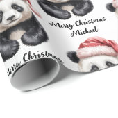 Papier Cadeau Joyeux Noël personnalisé mignon Ours Panda (Coin rond)