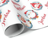 Papier Cadeau Joyeux Noël personnalisé mignon Père Noël Snowman (Coin rond)