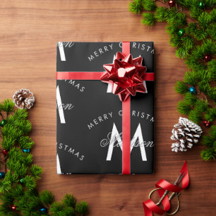 Papier Cadeau Joyeux Noël personnalisé monogramme noir