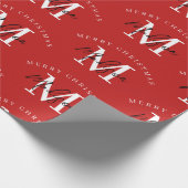 Papier Cadeau Joyeux Noël personnalisé Monogramme rouge (Coin)