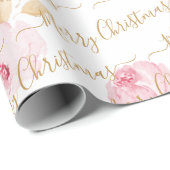 Papier Cadeau Joyeux Noël Personnalisé Or Script Floral (Coin rond)