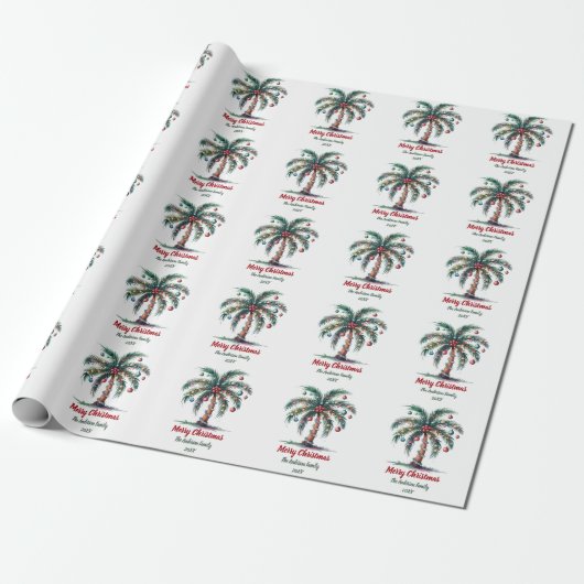 Papier Cadeau Joyeux Noël personnalisé Palm Tree Light (Déroulé)
