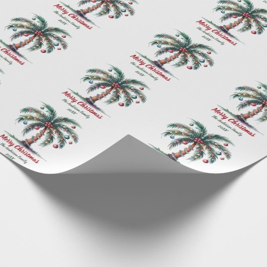 Papier Cadeau Joyeux Noël personnalisé Palm Tree Light (Coin)