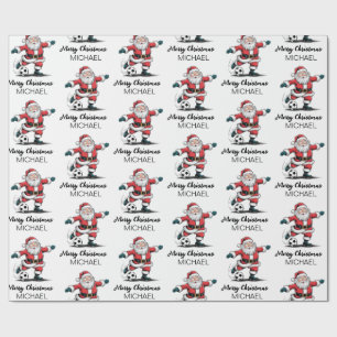 Papier Cadeau Joyeux Noël personnalisé Santa Claus Football