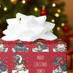 Papier Cadeau Joyeux Noël personnalisé Xmas Penguin dessin