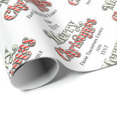 Papier Cadeau Joyeux Noël Photo Custom Texte Sucre de canne roug (Coin rond)