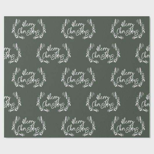 Papier Cadeau Joyeux Noël Pine Berry Bracelet Script vert (Plat)