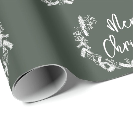 Papier Cadeau Joyeux Noël Pine Berry Bracelet Script vert (Coin rond)