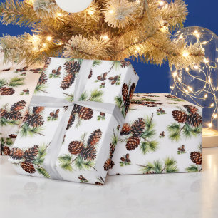 Papier cadeau Joyeux Noël Pommes de pin beige