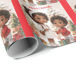 Papier Cadeau Joyeux Noël pour les enfants afro-américains