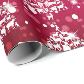 Papier Cadeau Joyeux Noël Red Bokeh Chèvre Arbres de Noël (Coin rond)