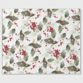 Papier Cadeau Joyeux Noël Red Holly Berries Gold Lights (Plat)