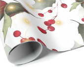 Papier Cadeau Joyeux Noël Red Holly Berries Gold Lights (Coin rond)