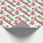 Papier Cadeau Joyeux Noël Reindeer rouge vert script (Coin)