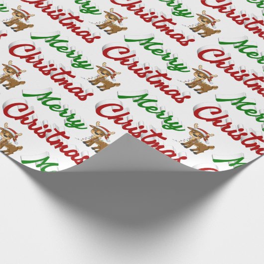 Papier Cadeau Joyeux Noël Reindeer rouge vert script (Coin)