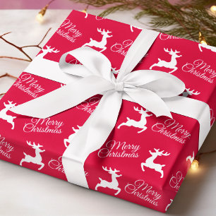 Papier Cadeau Joyeux Noël Renne Mignon Motif Rouge