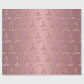 Papier Cadeau Joyeux Noël rose or noël arbre de noël (Plat)