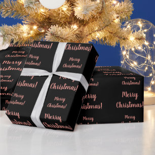 Papier Cadeau Joyeux Noël Rose or noir Typographie de script