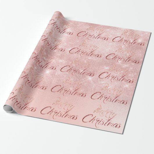 Papier Cadeau Joyeux Noël rose Parties scintillant Blush Script  (Déroulé)
