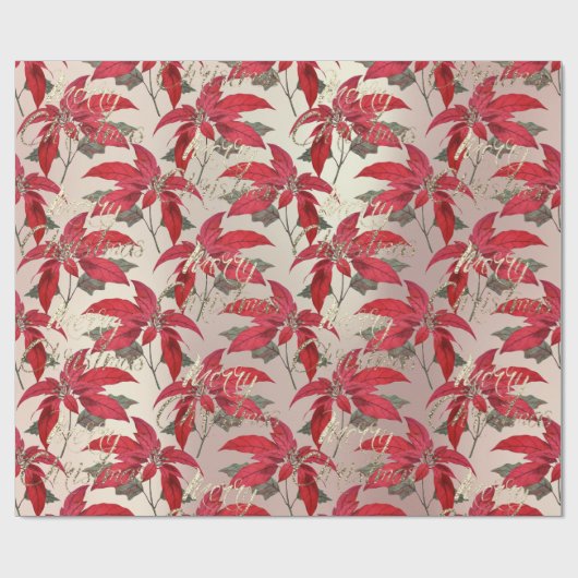 Papier Cadeau Joyeux Noël Rose Parties scintillant or Script Flo (Plat)