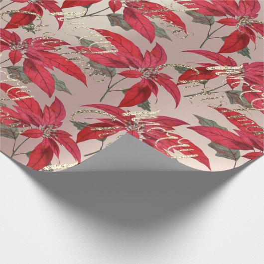 Papier Cadeau Joyeux Noël Rose Parties scintillant or Script Flo (Coin)