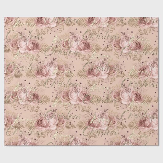 Papier Cadeau Joyeux Noël Rose Parties scintillant or Script Flo (Plat)