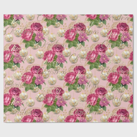 Papier Cadeau Joyeux Noël Rose Parties scintillant or Script Pin (Plat)