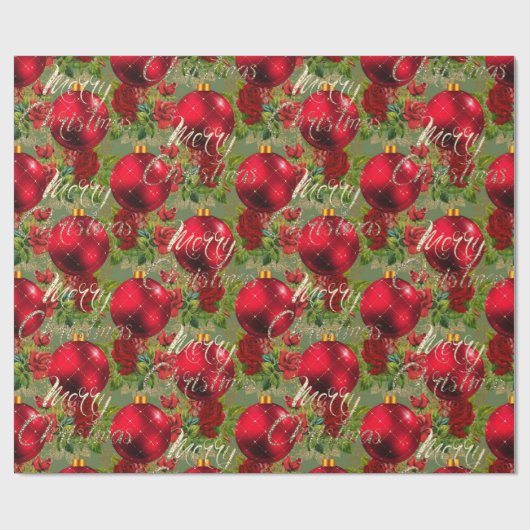Papier Cadeau Joyeux Noël Rose Parties scintillant or Script Red (Plat)
