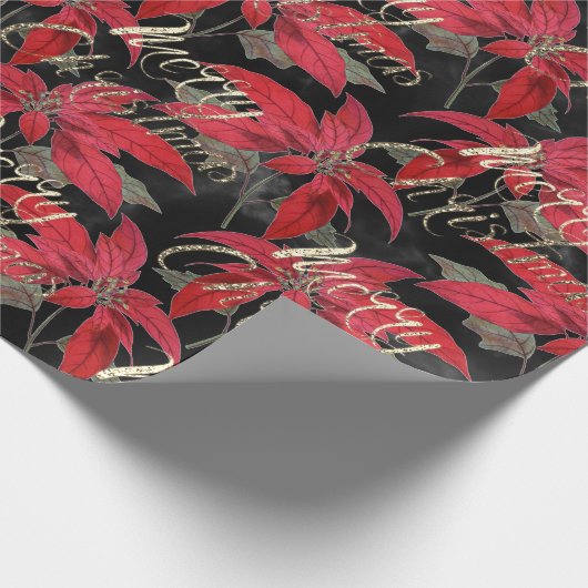 Papier Cadeau Joyeux Noël Rose Parties scintillant or Script Rou (Coin)