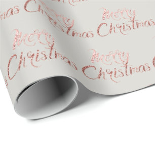 Papier Cadeau Joyeux Noël Rose Parties scintillant Script Gray C