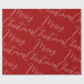 Papier Cadeau Joyeux Noël rouge blanc calligraphie manuscrite (Plat)