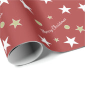 Papier Cadeau Joyeux Noël rouge et vert avec étoiles (Coin rond)