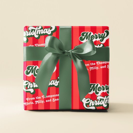 Papier Cadeau Joyeux Noël rouge et vert Retro Custom