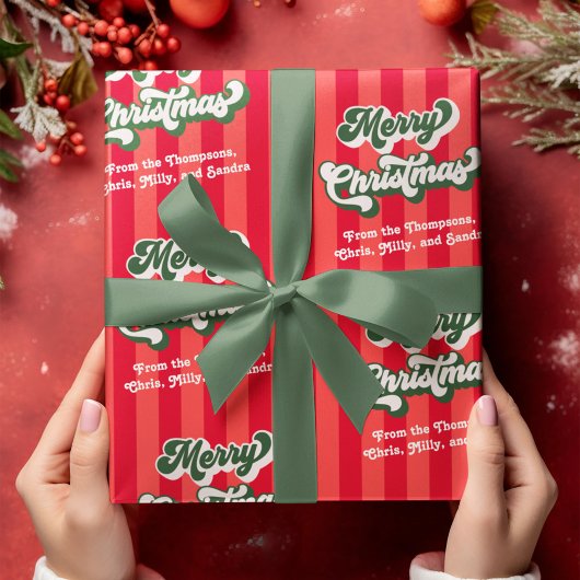 Papier Cadeau Joyeux Noël rouge et vert Retro Custom