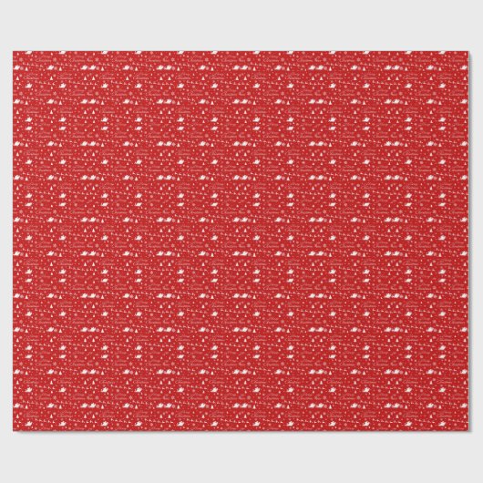 Papier Cadeau Joyeux Noël Rouge & Motif blanc (Plat)
