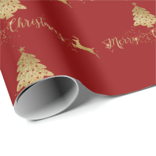 Papier Cadeau Joyeux Noël Rouge Motif Typographie