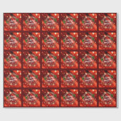 Papier Cadeau Joyeux Noël rouge scintillement et parties scintil (Plat)