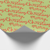 Papier Cadeau Joyeux Noël Rouge Vert Calligraphie Manuscrite (Coin)