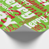 Papier Cadeau Joyeux Noël rouge vert Mot répété (Coin)
