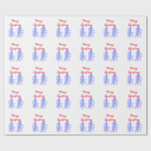 Papier Cadeau Joyeux Noël rouge violet pastel pin eau